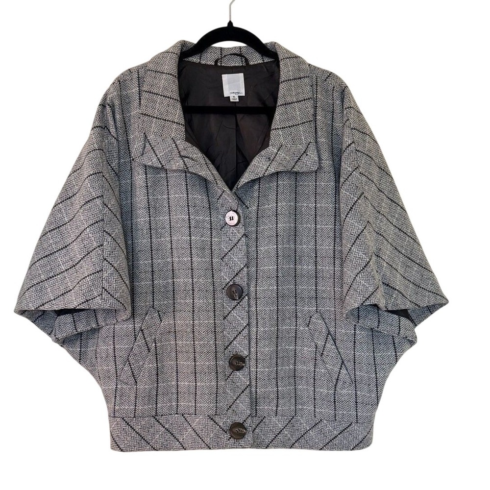 Halogen Women's Gray‎ Herringbone Wool-Blend Cropped Cape Jacket